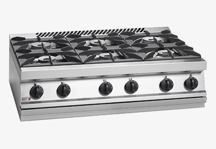 Plynový sporák s otevřenými hořáky, 6x hořák 6,9kW, LPG